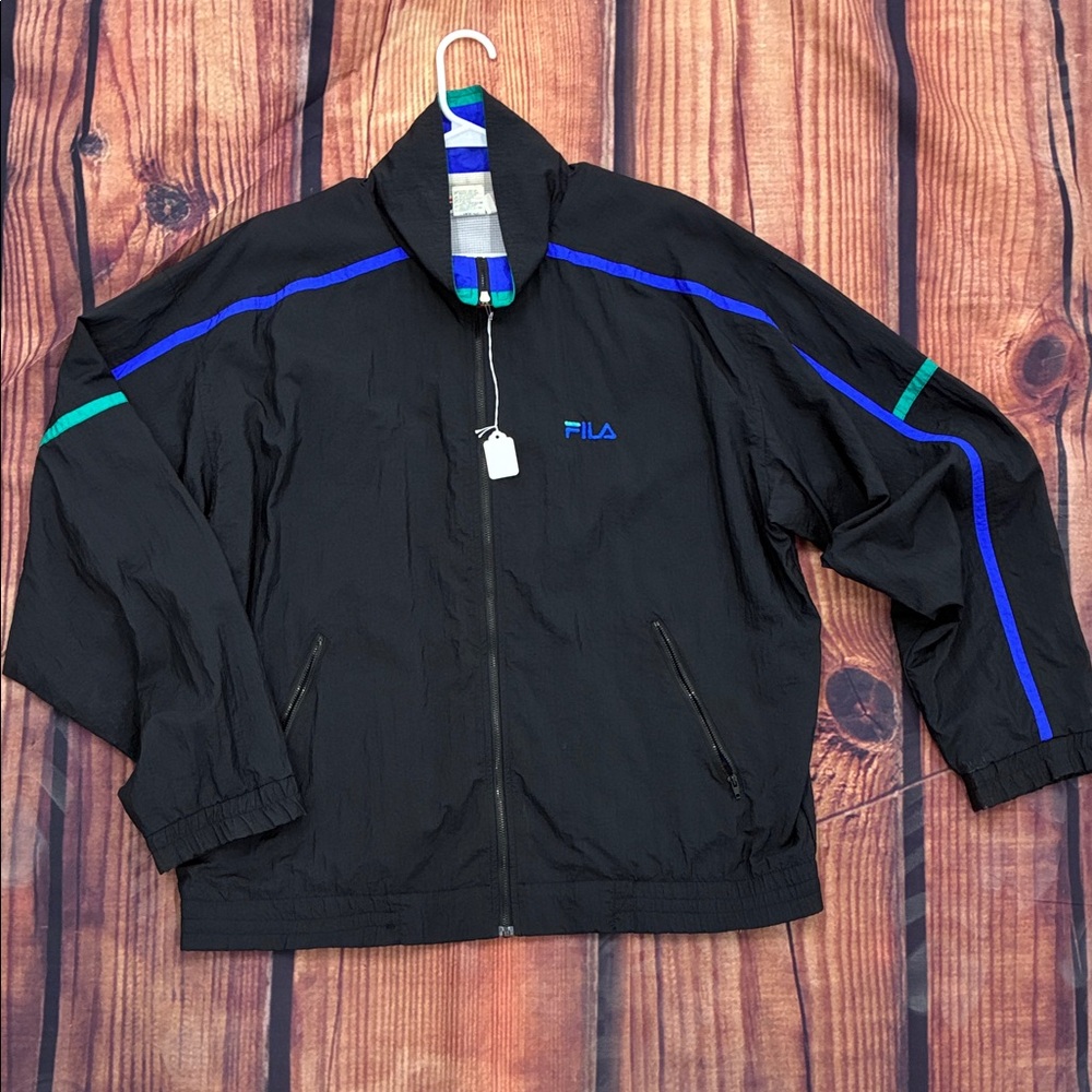 Fila Black Jacket with Blue and Green Accents